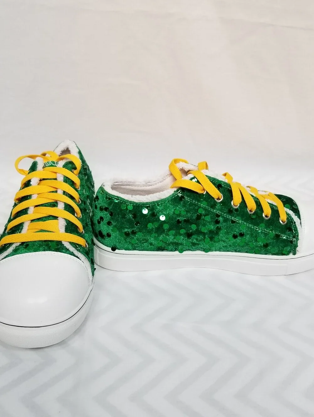 GB Packer Themed Womens Glitter Sequins Lace Up Canvas Low Top Platform Shoes 39